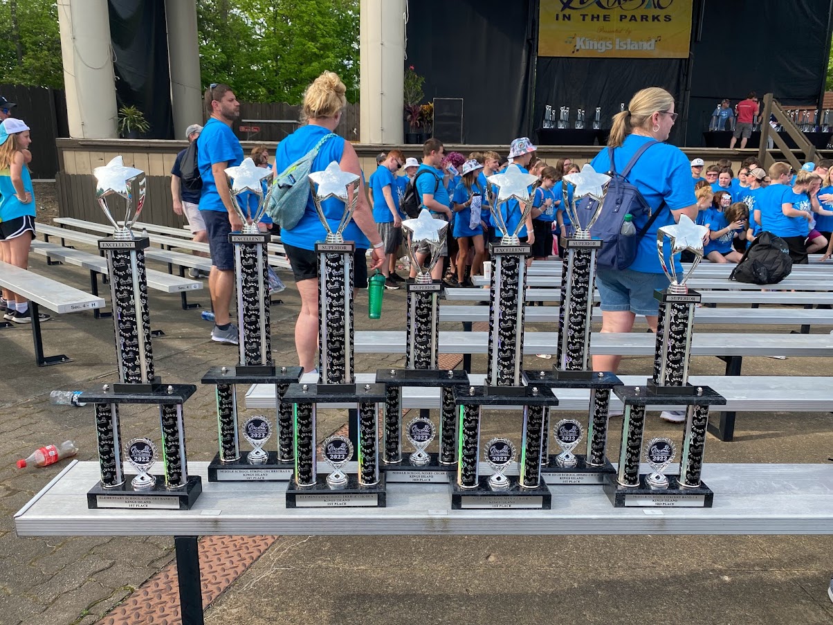 trophies on table